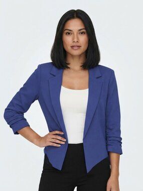 Forever 21 Blue Open Front Asymmetrical Hem Blazer Jacket Workwear Large